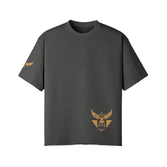 UVG MILITARIOUS CROWN WINGS BADGE OVERSIZED COTTON RAW HEM  TEE